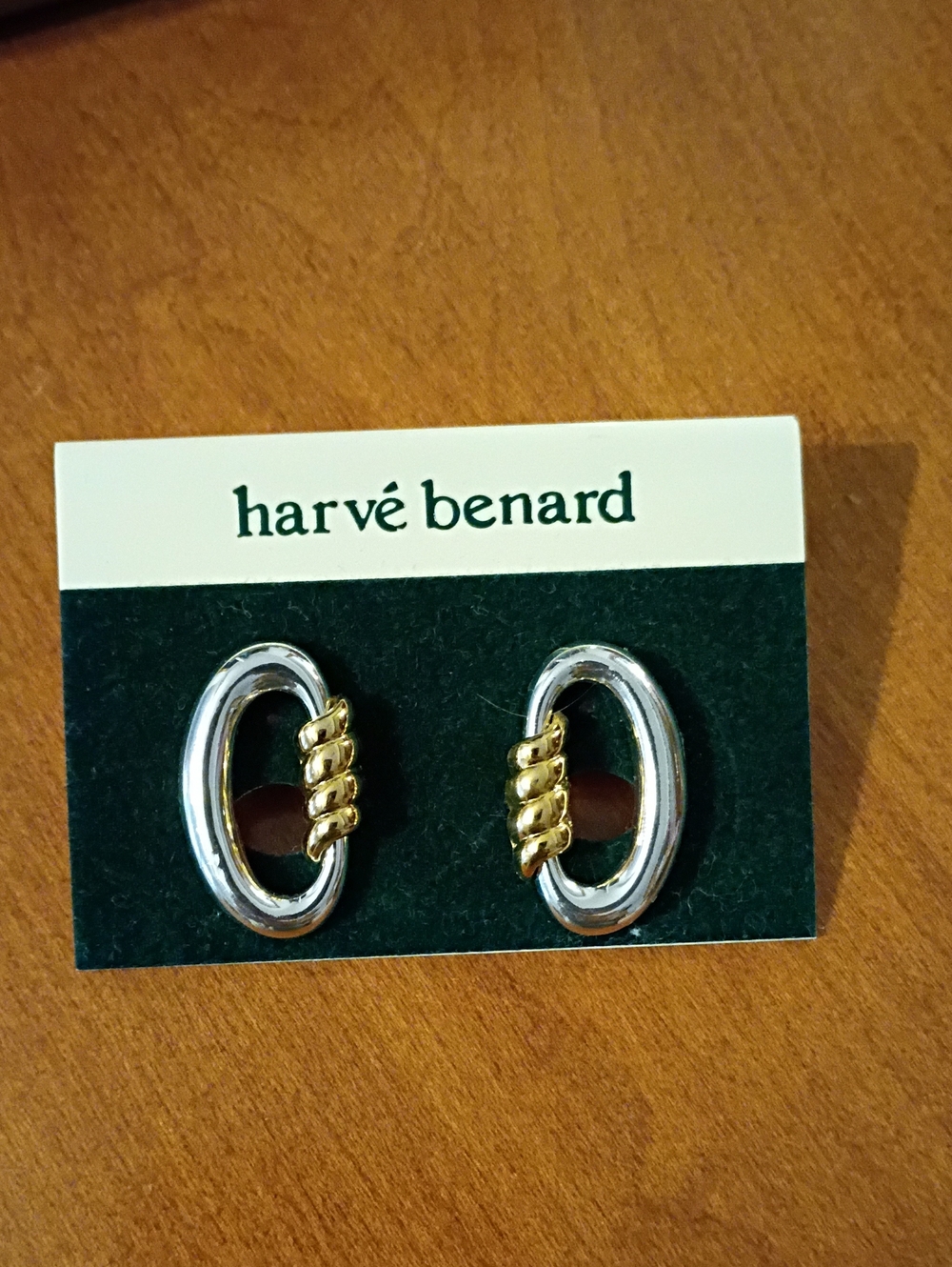 New Harve Benard Two-Tone Oval Clip Earrings in Silver and Gold